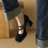Comfortable Retro French High Heels Women's Chunky Mary Jane Shoes Spring New All-Match Square Head Single Shoes Rubber Sole