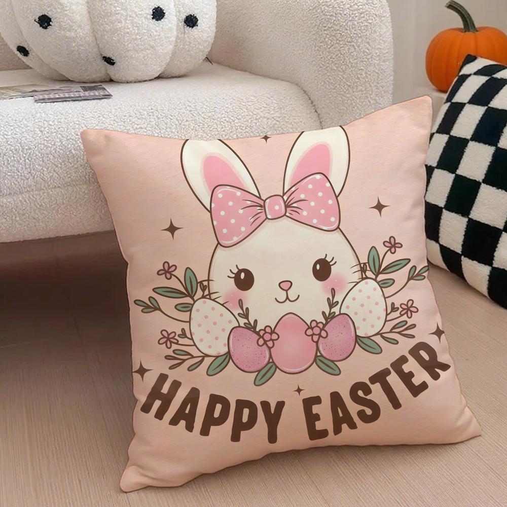 Fresh Playful EEaster Egg Rabbits Cushion Cover Throw Pillow Cover Hidden Button Durable Polyester Chair Cushion