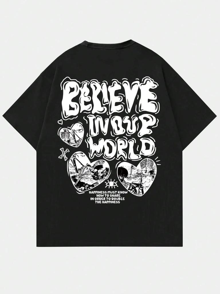 Believe Inovr World Street Letter Graphic Clothing Men High Quality T-Shirt Summer Cotton T-Shirts Hip Hop Street Loose Tops