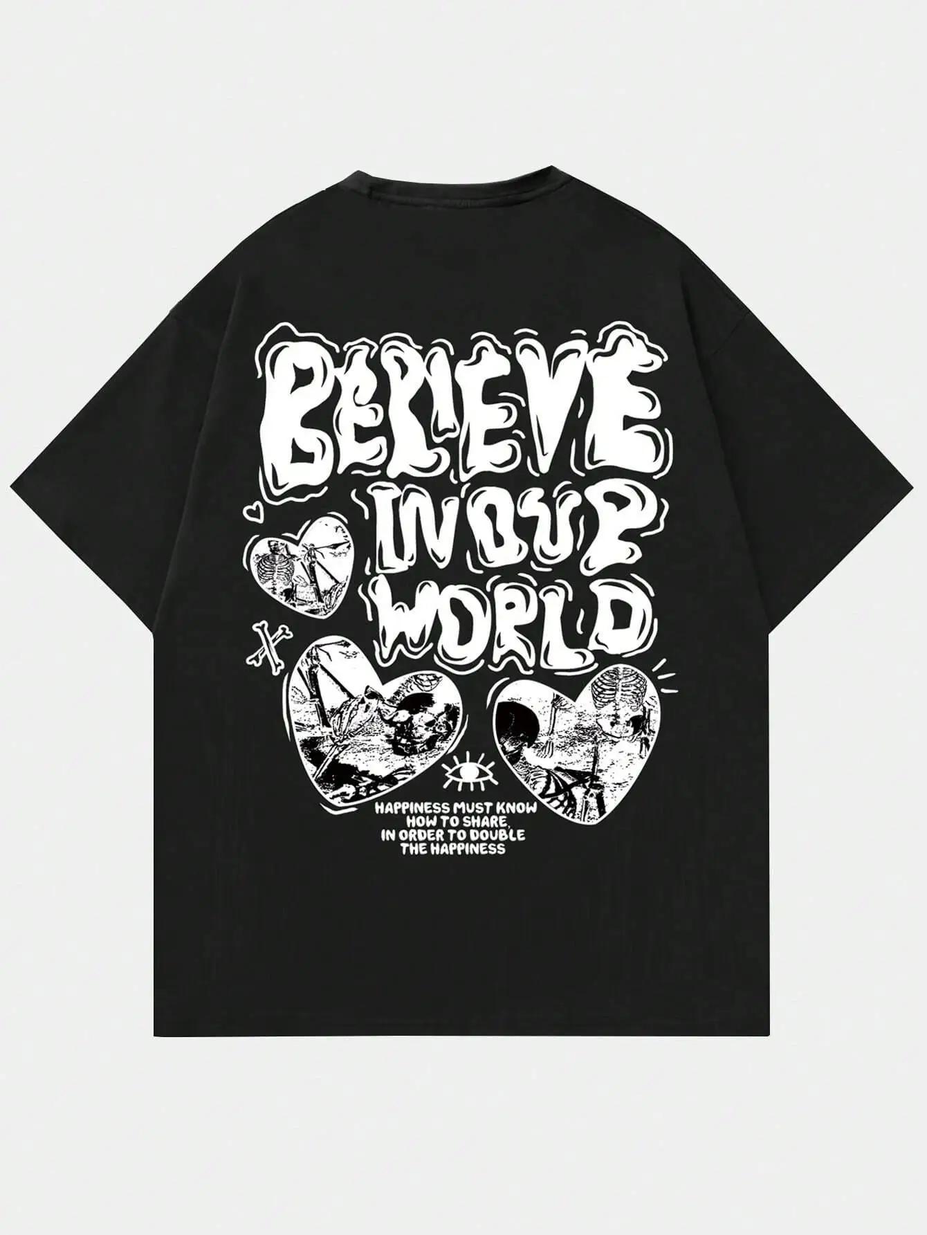 

Believe Inovr World Street Letter Graphic Clothing Men Высококачественная футболка Летние хлопковые футболки Хип-хоп Street Loose Tops XXXXXL золотой