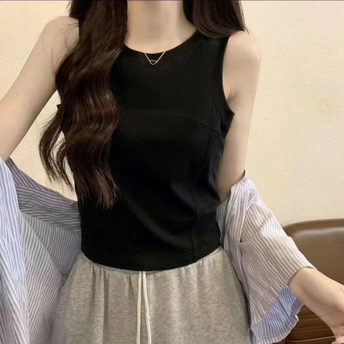 

Women s Modal Spaghetti Strap Tank Top: Summer Design, Side Boob Coverage, Short Base Layer M, 80-100 jin чёрный