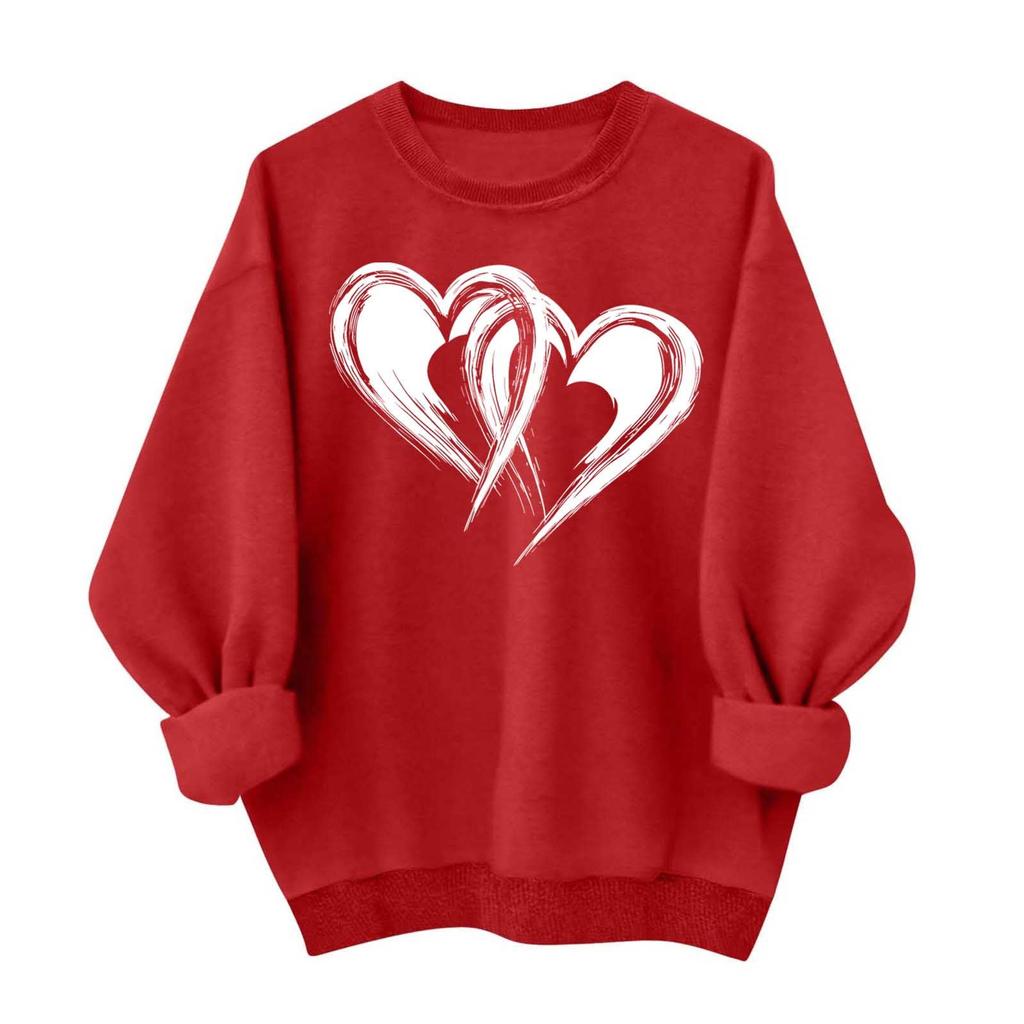 Ladies' Casual And Fashionable Round Neck Top With Valentines Print Hooded T,shirt Long Sleeved Sweatshirt