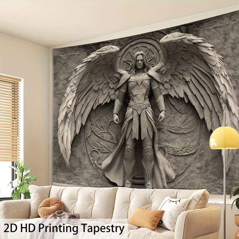 2D Grey Archangel Statue Tapestry Aesthetic Room Background Decor