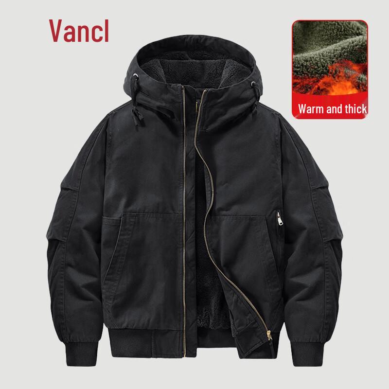 Vancl Men s Washed Fleece Lined Hooded Jacket L