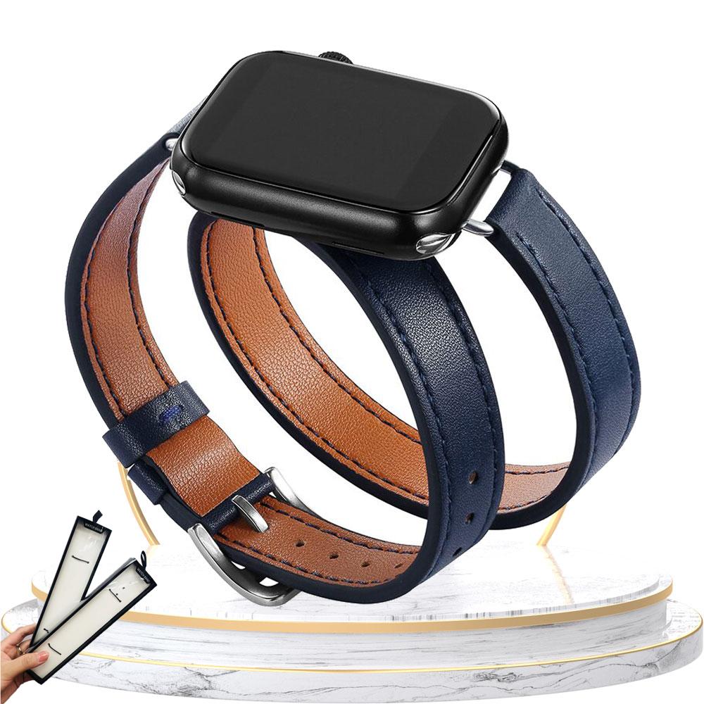 Double Tour leather Strap For Apple Watch ultra band 49mm 45mm 42mm 44mm Series 8 7 6 Se 5 4 3 2 Iwatch 6 38mm 40mm Correa 41mm