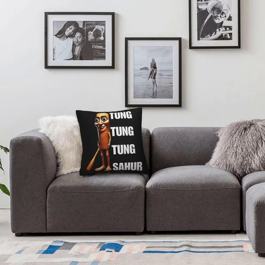 Tung Tung Tung Sahur Meme Italiano Brainrot Federa Stampa Poliestere Copricuscino Decorativo Copricuscino da Lancio