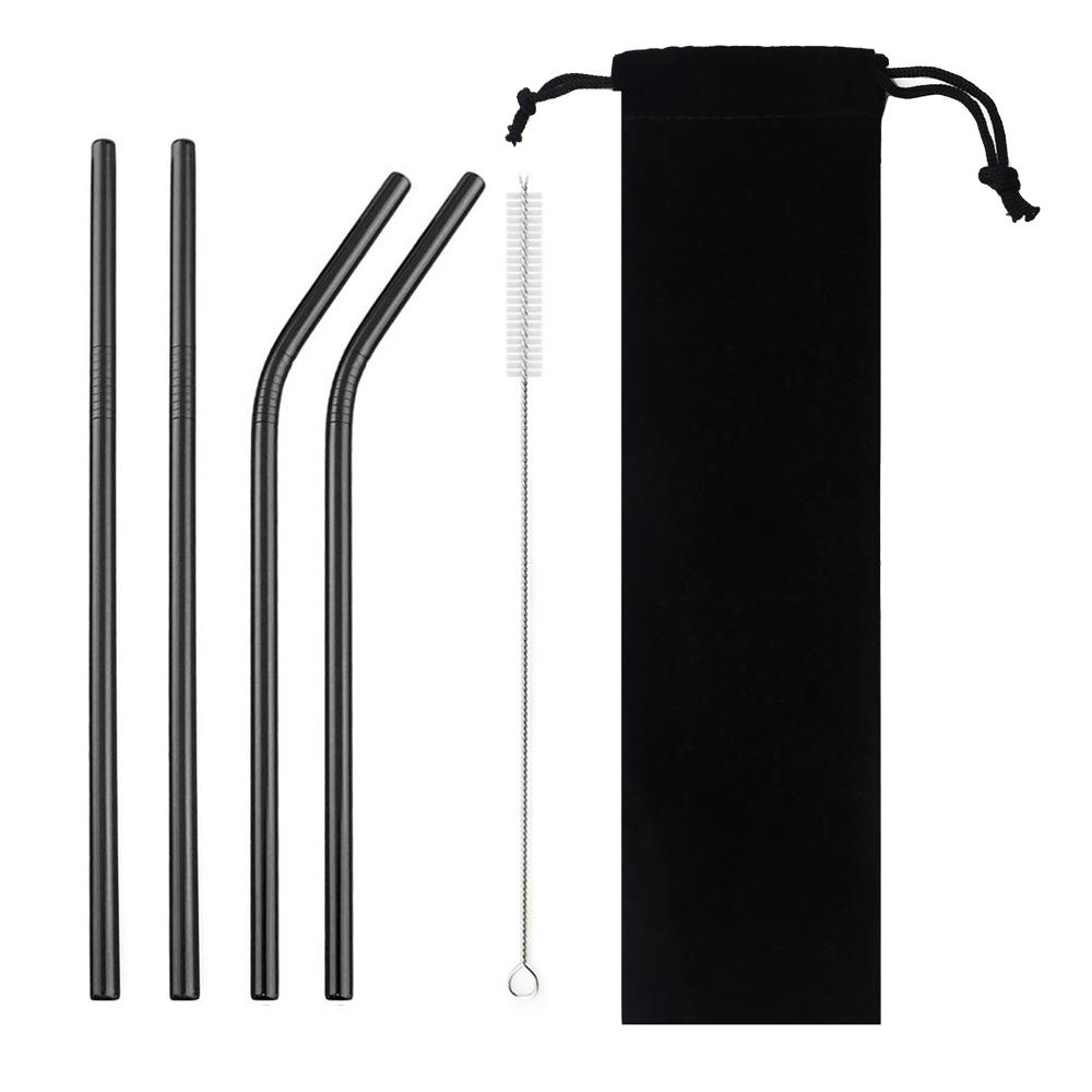 18/10 Stainless Steel Reusable Straws Gold Drinking Straw Set Mteal Straw Coffee Party Bar Straw With Cleaner Brush Portable Bag