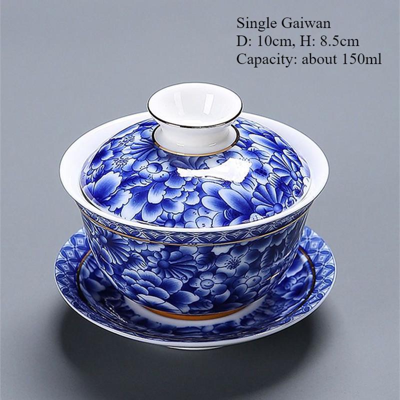 Chinese Kung Fu Tea Set, Blue and White Porcelain Teaware, Ceramic Teapot, Teacups and Filter Set, Household Tea Drinkware