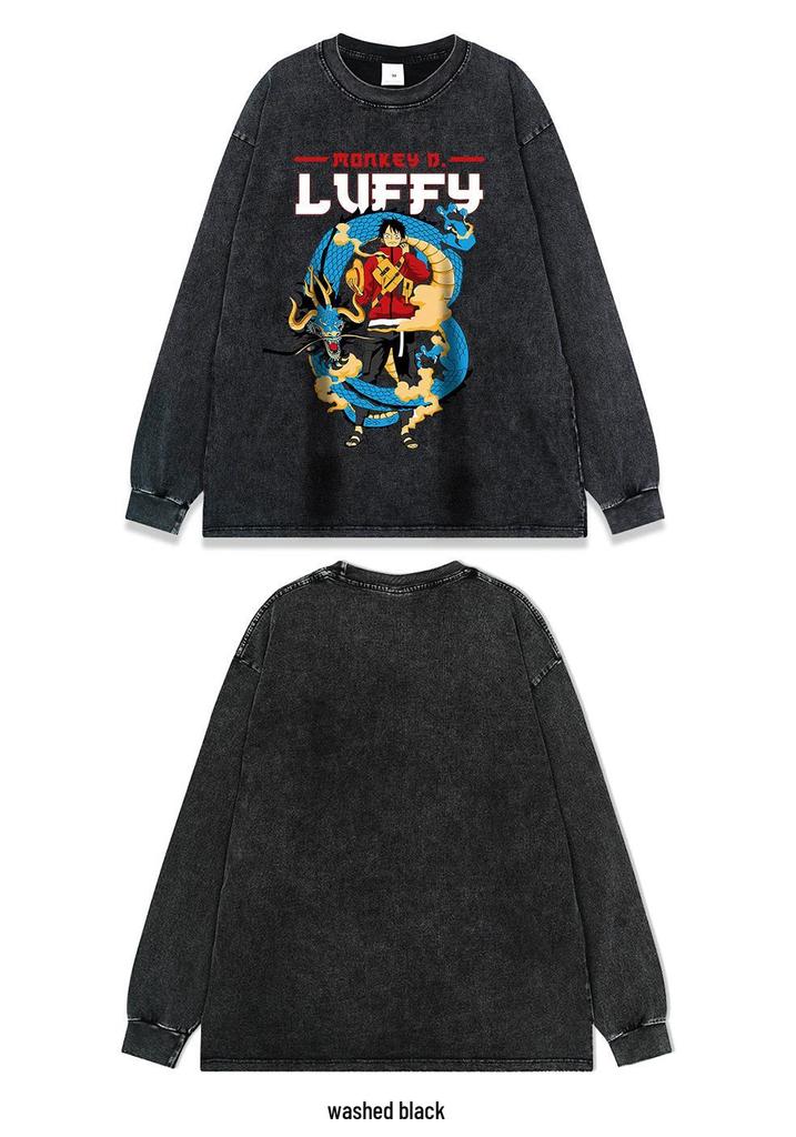 Vintage Washed Anime Street Style Long Sleeve Tee - Unisex