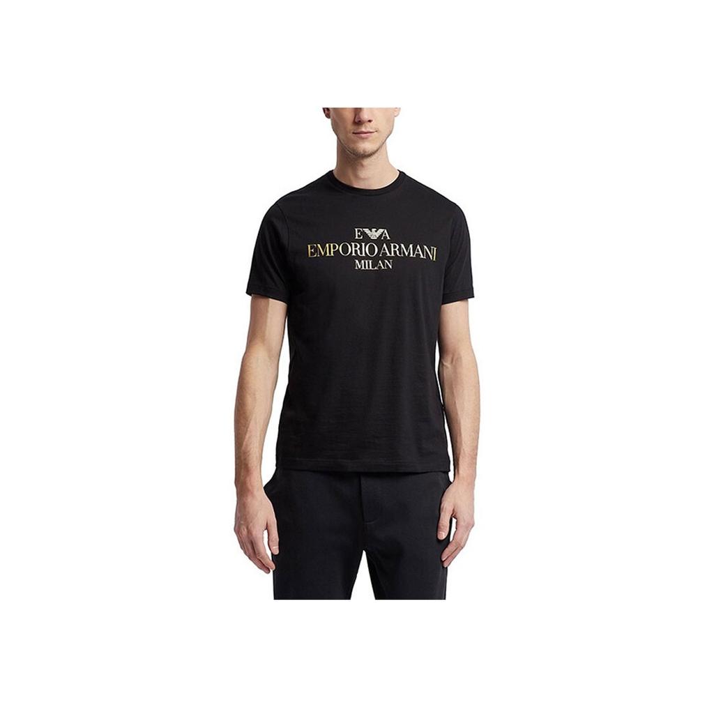 Emporio Armani Gold Letter Logo Short Sleeve T-Shirt Men tops Black 3G1TM4-1JHRZ-0999