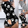 Women's Sexy V-Neck Tops Prints Back Front Functional Buttoned Flap Jumpsuit
