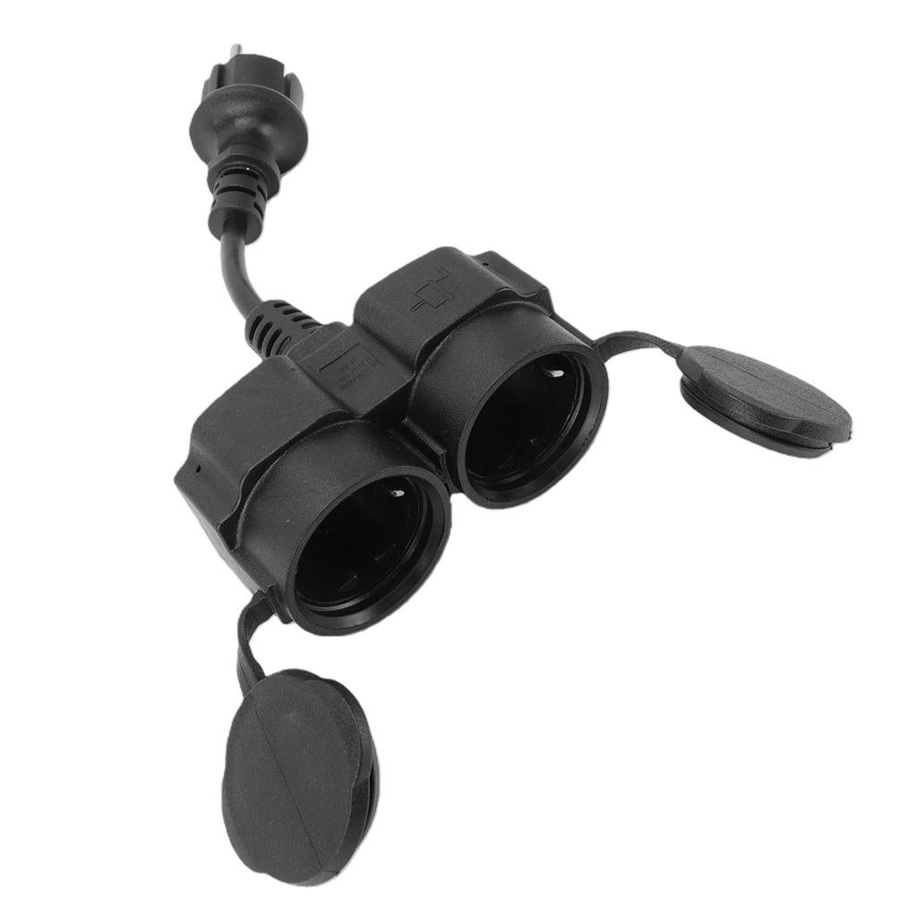 Y Splitter Power Cord 16A 2 Outlets Y Shaped Power Cable with Hinged Cover for Indoor Outdoor EU Plug