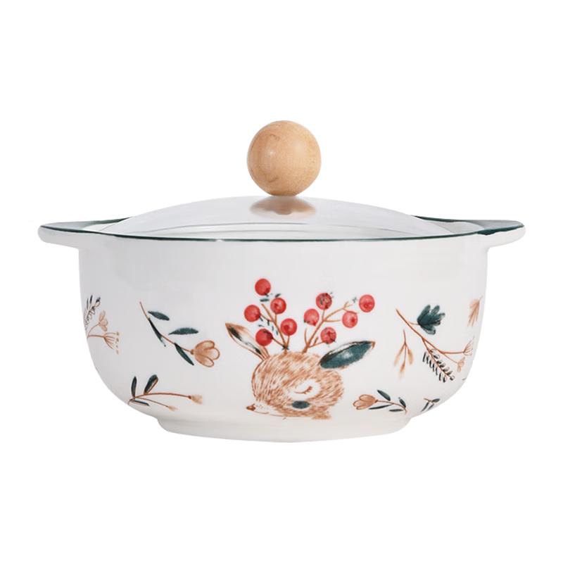 MAXCOOK Japanese Style Ceramic Noodle Bowl with Lid