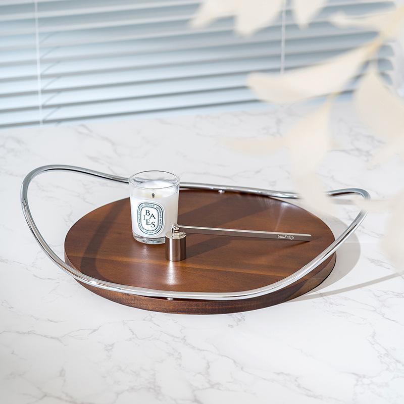 Modern Simple Solid Wood Storage Tray Entrance High-end Ornaments Storage Tray Bedroom Stainless Steel Decorative Tray