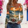 Women Plus Size Asymmetric Cutout Neck Cold Shoulder Fitted Long Sleeve Beach Printed Top