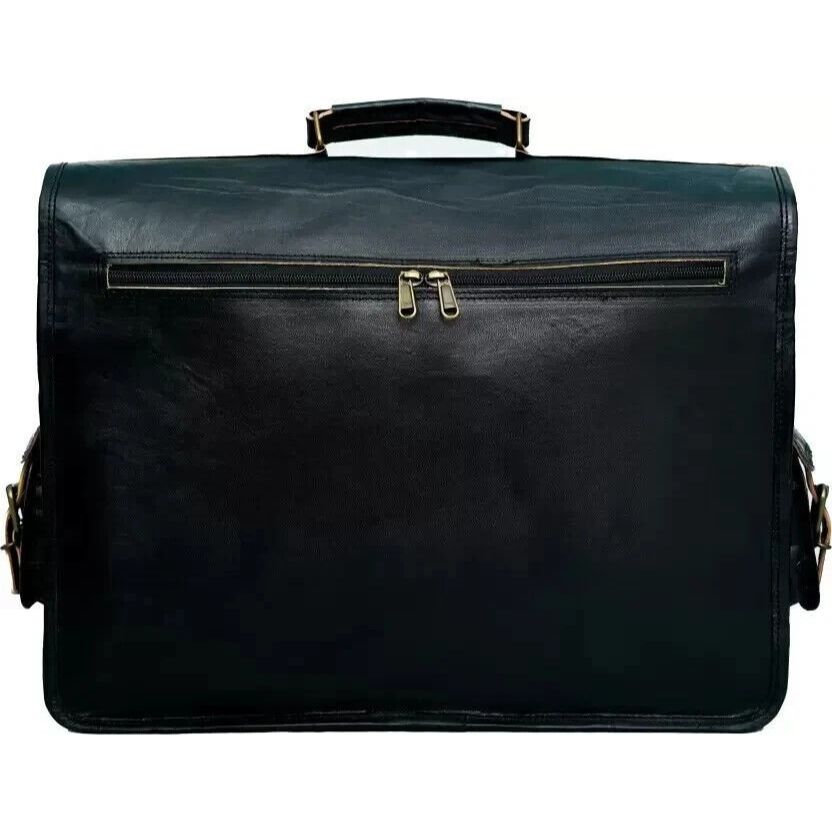 Vintage Laptop Messenger Briefcase Bag Satchel Black Men's Buff Leather