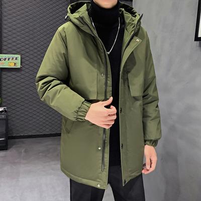 Men's Autumn and Winter Long Down Jacket Plus Velvet Thick Warm Long Windbreaker Hooded Plus Size Trend Padded Jacket