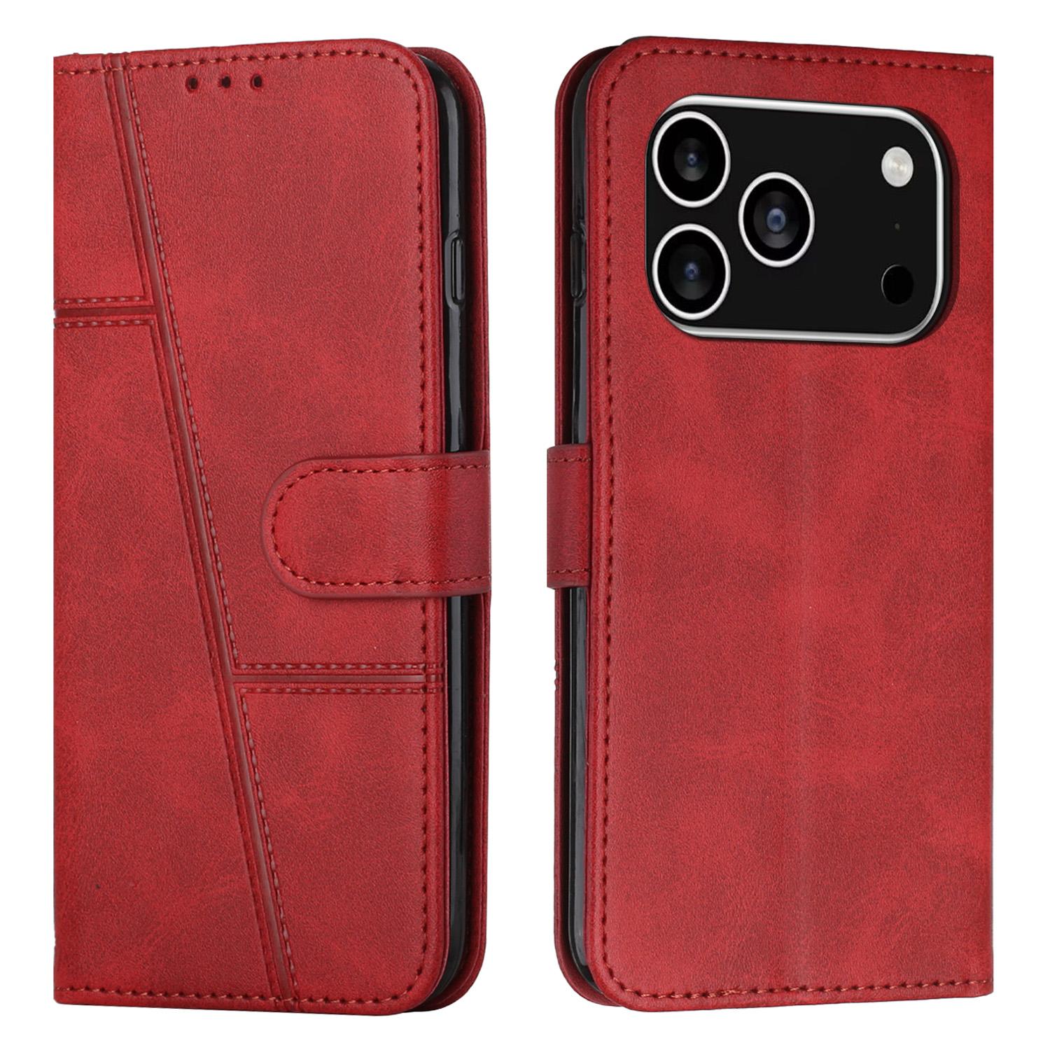 For iPhone 17 Pro Leather Phone Case Foldable Stand Wallet Flip Cover with Strap C