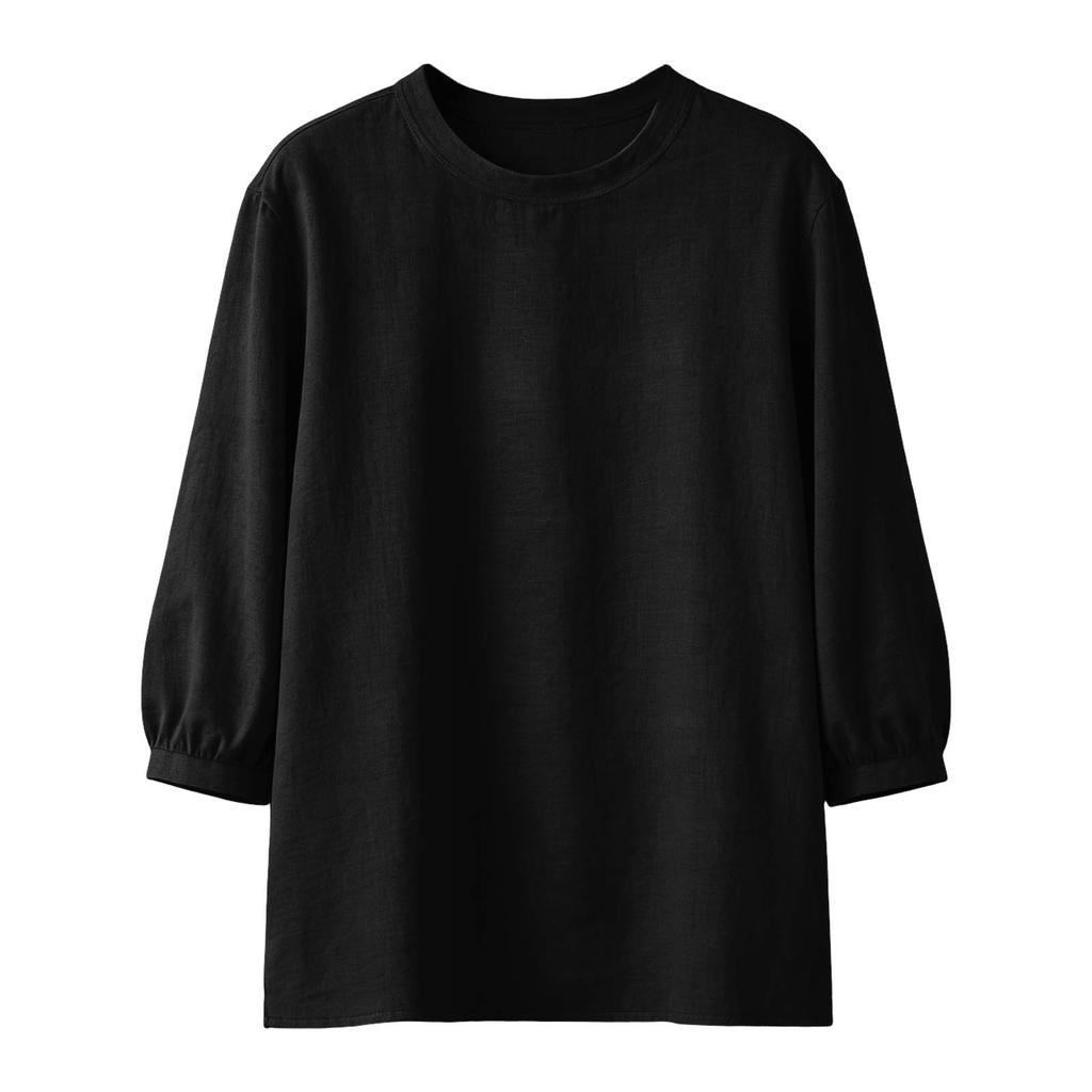 Women Loose Fit Crew Neck Three Quarter Sleeve Casual Solid Pullover Top Comfortable Relaxed Basic T Shirt Blouse