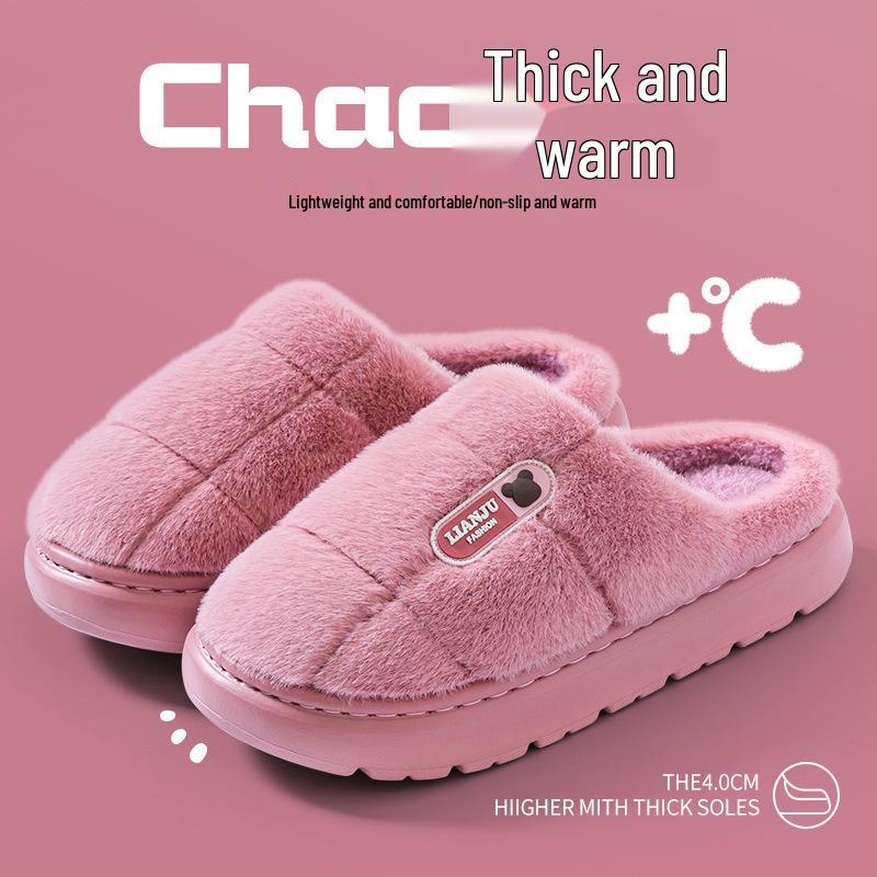 Herren Winter Baumwollpantoffeln Übergröße - Dicksohlig, Warm, Rutschfest für Drinnen/Draußen, Mit Fersenabdeckung