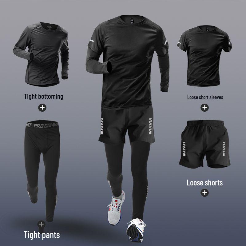 Men's Quick-Dry Summer Fitness Set: Ice Silk Short Sleeve & Tight Running Shorts
