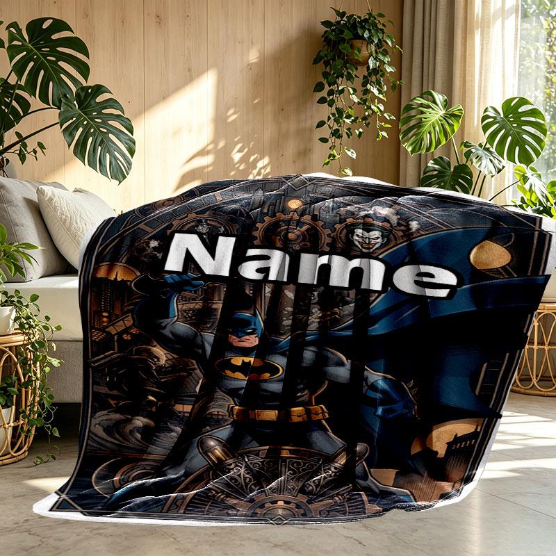 Custom Name Personalized Batman Print Blanket, Home Decor, Bedroom, Sofa, Camping, Couch, Gifts for Birthday Christmas