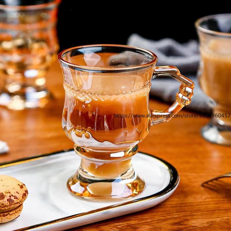 

Набор из 4 штук, чашка в стиле ретро, европейский стиль, чашка из янтарного стекла, чашка для напитков, бытовая, большой объем