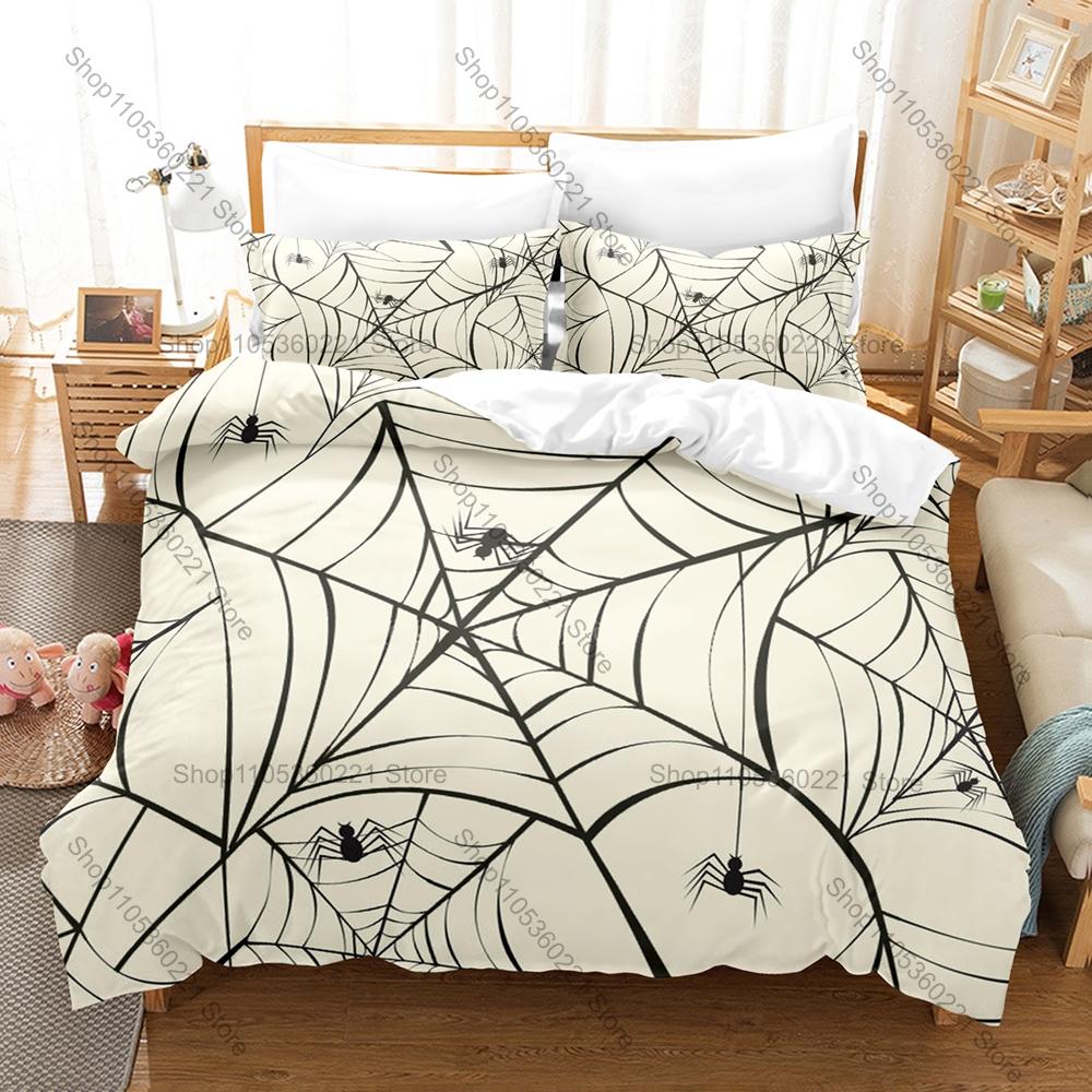 Cool Spider Web Gothic Dark Horror Halloween Minimalist Pattern Abstract Art HD Print Bedding Set Duvet Cover + 2 Pillowcases