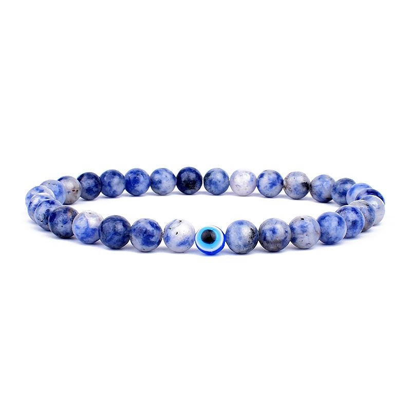 MKENEDN 6mm Natural Stone Beads Evil Eye Bracelet Reiki Hematite Elastic Bracelets For Men Women Hand Jewelry Pulseras Homme