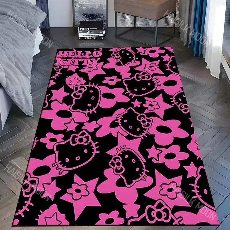 Disney Japanisch Sanrio Hello Kitty Schwarzer Teppich für Wohnzimmer Schlafzimmer Kinderzimmer Zuhause Sofa Bereich Teppich Matte zum Geschenk Dekor