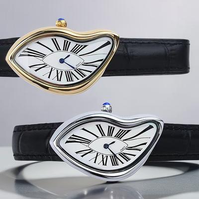 Medieval Alien Watches Collapse Melting And Twist Y2K Men's Retro Leather Strap Fashion Advanced Ins Niche Design Quartz Watch