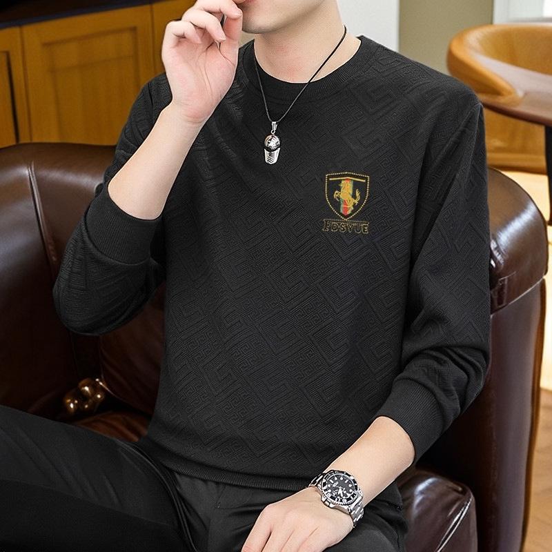 Men s Classic Jacquard Long Sleeve Hoodie – Trendy, Loose, Comfortable, Round Neck XL