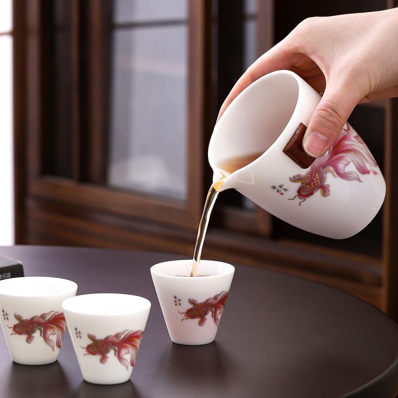 Portable travel teacup tea set small set outdoor one pot three cups ceramic express cup bubble teapot printing Dragon Boat Festival