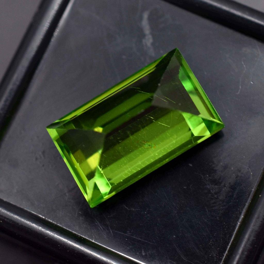 10.25 Ct Natural Green Peridot CERTIFIED Loose Gemstone Emerald Cut AM-277