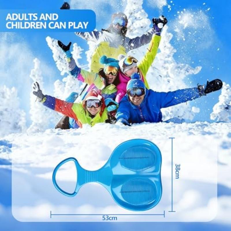 2er Set Sled Bob Blue & Red, Sled with Handle, Durable Snow Slider, Winter Outdoor Sport, Suitable for Kids and Adults, For Unforgettable Winter Days