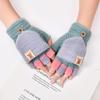 Kids' Cartoon Knitted Flip-Top Fingerless Winter Gloves - Unisex, Warm, Velvet-Lined, Thickened