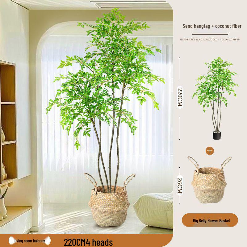 High-End Nandina Domestica Floor-Standing Faux Green Plant for Indoor Decoration