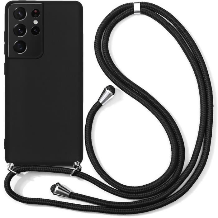 Coque avec collier cordon - BOOLING - pour Samsung S21 Ultra - Noir - Souple - Anti-rayure