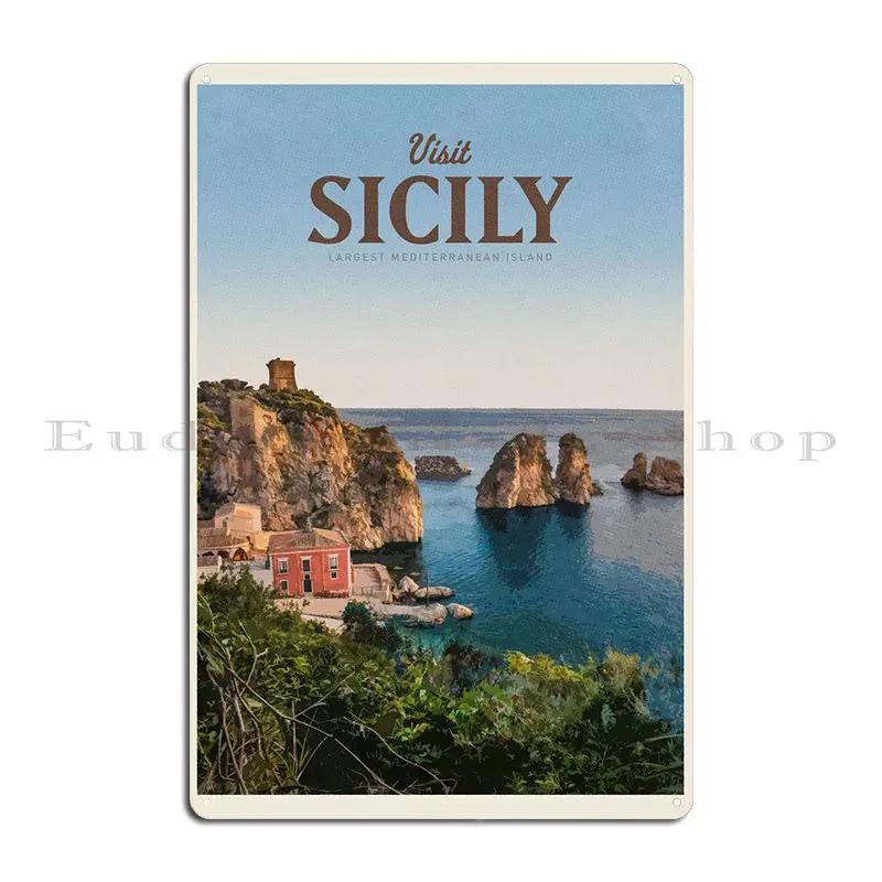 Visit Sicily Metal Sign Wall Cave Garage Cave Designing Retro Tin Sign Poster 20x30cm(7.8x11.8inch)