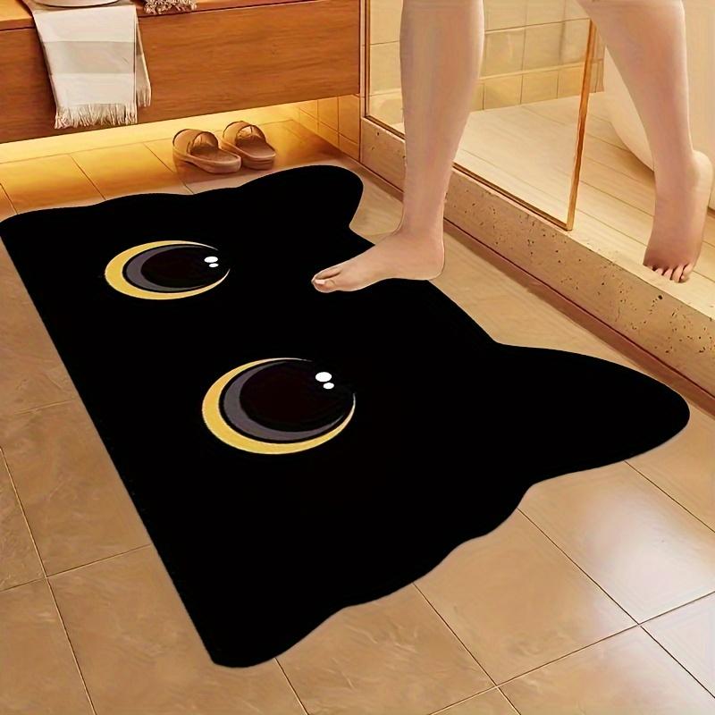VIKAMA Black Cat Floor Mat Cute Cartoon Bathroom Mat Waterproof Non-slip Doormat Toilet Floor Rug Welcome Mat Home Decoration