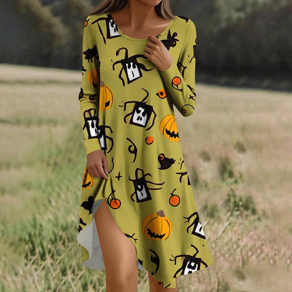 Long  Sleeve Dress For Women Casual Loose Fit Print Dress With Pockets