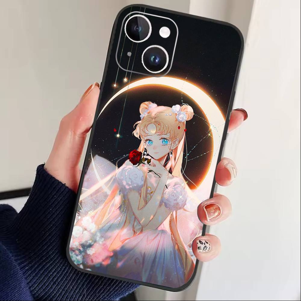 

Cartoon S-Sailor M-Moon Phone Case For iPhone 17 16 15 14 13 12 Max Plus Silicone Black Cover iPhone11PROMAX