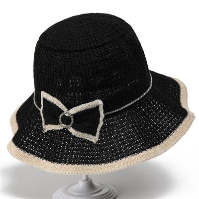 Hollow Bucket Hat Women's New Summer Fashion Simple Bow Sun Hat Foldable Sun Hat