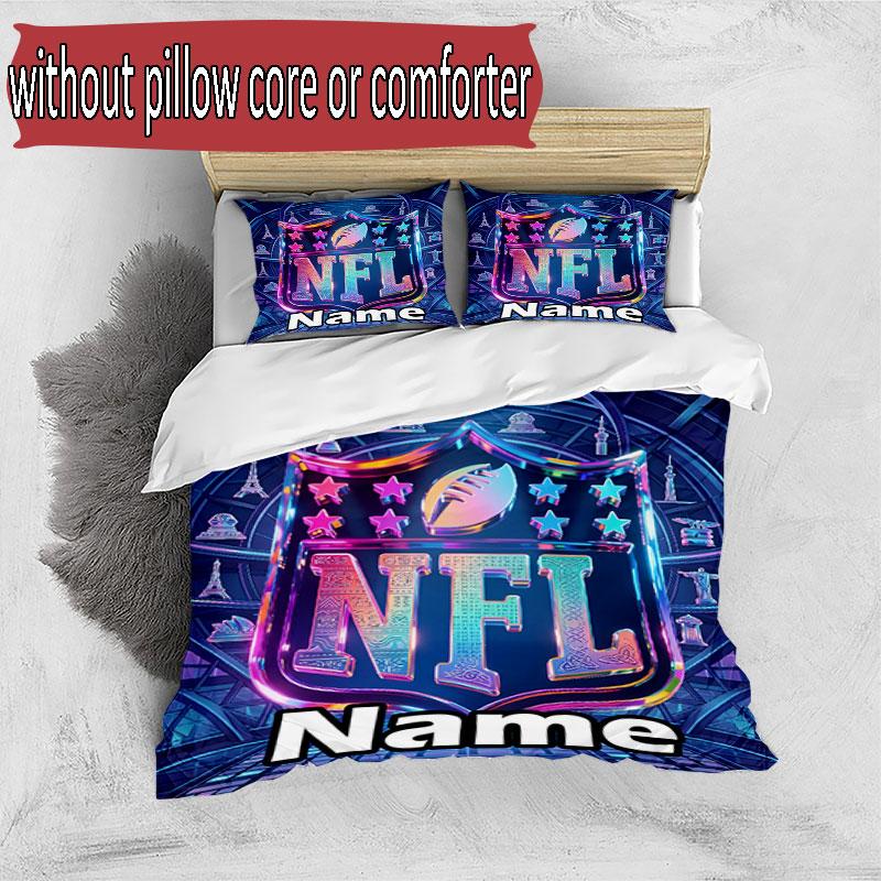 3pcs Duvet Cover Set (1*Duvet Cover + 2*Pillowcase, Without Core), Custom Name NFL Pattern Bedding Set, Home Bedroom Decor Gift