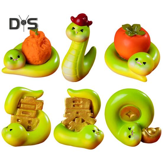 

6 шт. смоляных фигурок змей, зодиакальные змеи, украшение для стола, тема богатства 2025, мини-статуэтки змей для стола, книжной полки, каминной полки 6pcs