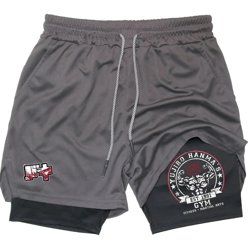 2025 Short Pants Gym Man Anime 2 in 1 Sports Shorts Gym Performance Athletic Compression Shorts Workout Fitness Running Sportwear