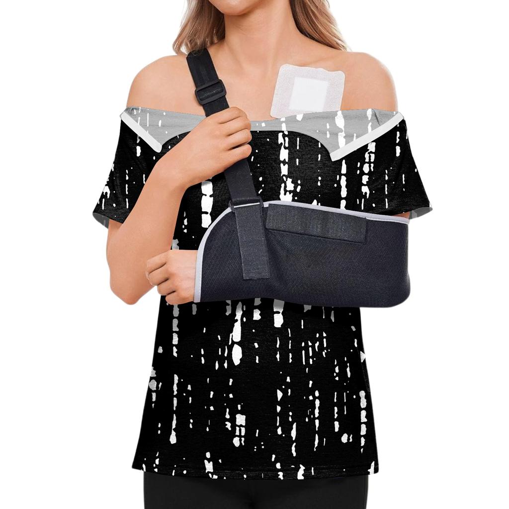Women's Post-operative Short-sleeved Color Shirt With Shoulder Zipper And Side Closure.