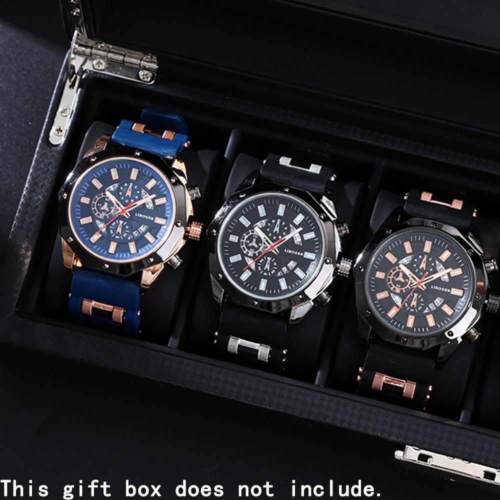 3-Piece Men'S Watch Classic Round Dial Fashion Silicone Quartz Men'S Watch Set