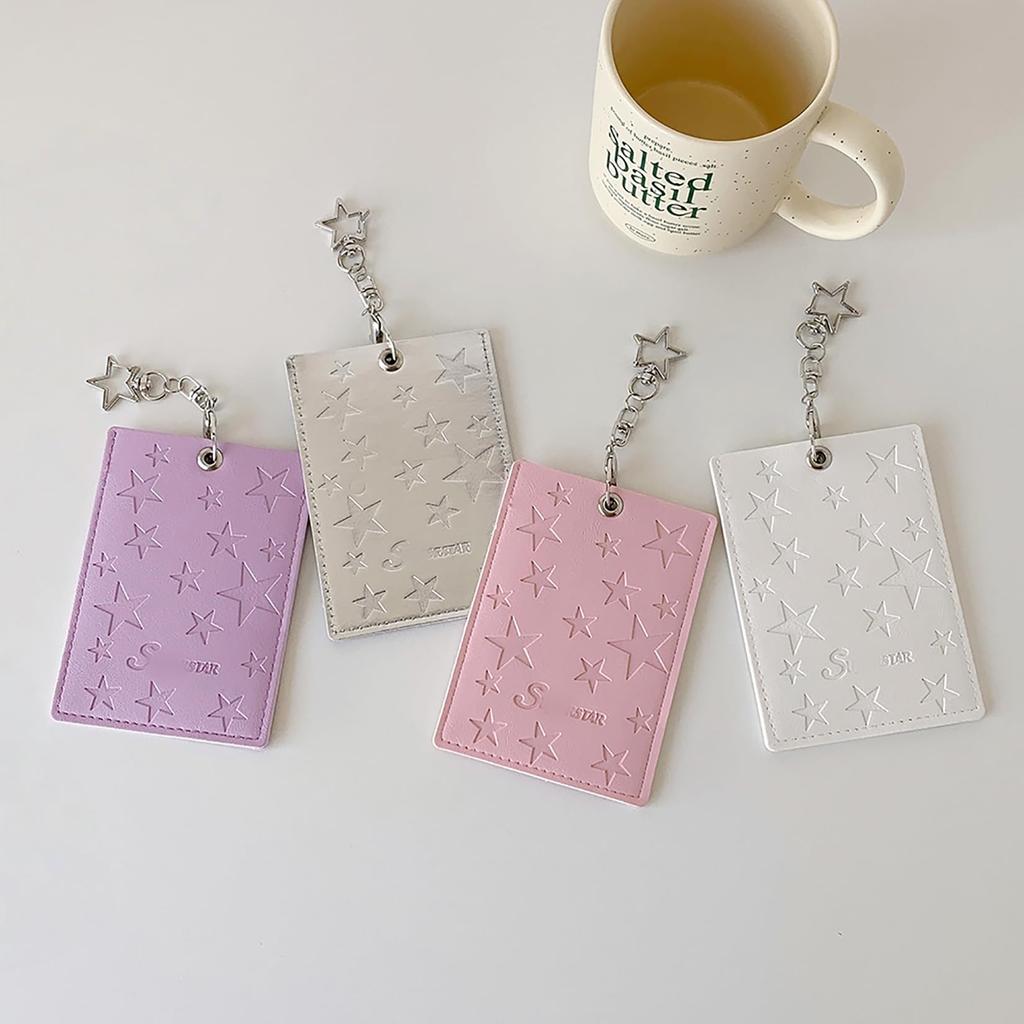 Yemax Card Trading Card Case with Star Clear PU Perfect for Oshikatsu Photo and with Card Loader and Snap White Holder, Pattern, Stamp, Window,