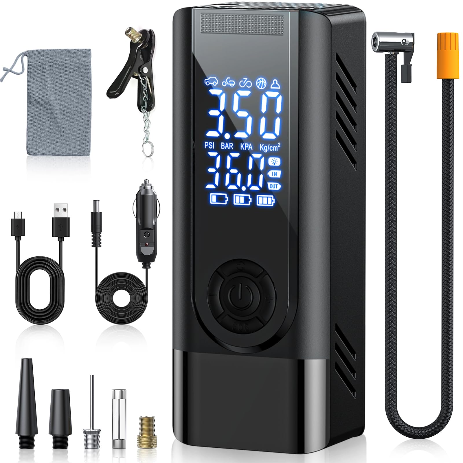 

ZGZUXO Электрический велосипед для мотоциклов и Давление в шинах Большой ЖК-дисплей 12 В постоянного тока Максимальное давление 150 Совместим с и Presta 4 единицы Низкий светодиод